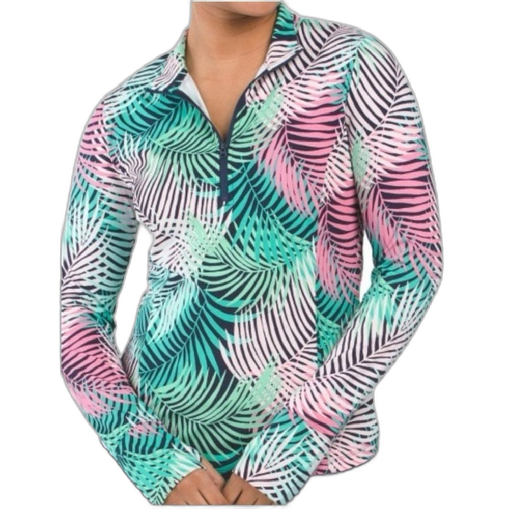 Tommy Bahama Golf Tropical Print Women's Shirt size Large quarter zip